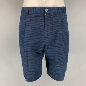 LOUIS VUITTON Size 32 Blue Black Stripe Cotton Pleated Shorts